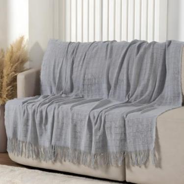 Imagem de Manta Xalé para Sofá Malha 100% Algodão Decorativa com Franja 1,40m x 1,70m Cinza