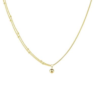 Imagem de EFASHION Colar feminino com pingente de bola simples e versátil em prata esterlina 925 banhado a ouro 14K, Medium, Ouro, Sem Pedra Preciosa
