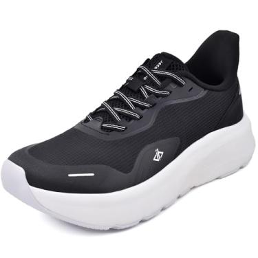 Imagem de JACKSHIBO Tênis masculino sem cadarço, bico largo, sem cadarço, caminhada, corrida, tênis, suporte de arco, fascite plantar, ortopédico, com almofadas de metatarso, sola grossa zero drop, Preto/branco