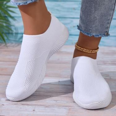 Imagem de Tênis feminino de caminhada, atlético, casual, academia, sem cadarço, leve, Branco, 40