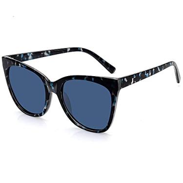 Imagem de Óculos de sol grandes polarizados olho de gato para mulheres, Armação de leopardo azul, lente azul, M