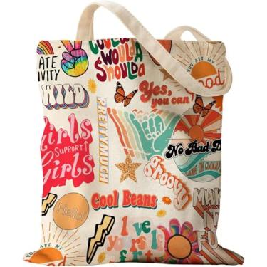 Imagem de Linda bolsa de lona – Bolsa de ombro feminina reutilizável para férias, compras, trabalho, academia, Bege02, Medium