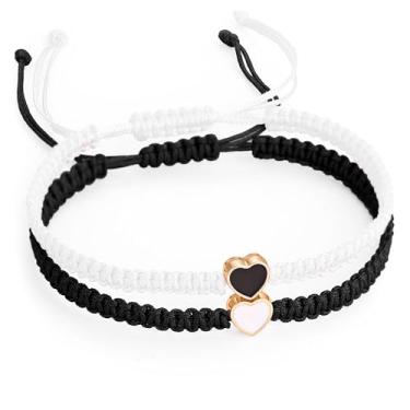 Imagem de Pulseiras para 2 corações combinando pulseiras de cordão ajustável para melhores amigas, pulseiras da amizade, joias presentes para casais adolescentes, One Size, Liga de aço, Sem Pedra Preciosa