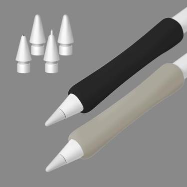 Imagem de Pacote com 4 pontas de substituição para lápis + 2 alças ergonômicas – Conjunto de metal e silicone para Apple Pencil 1ª/2ª geração/USB-C/Pro