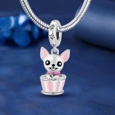 Imagem de 1 peça elegante xícara de chá chihuahua prata berloque contas adequadas para mulheres, faça você mesmo e roupa diária combinando joias decoração para mulheres presente para mãe