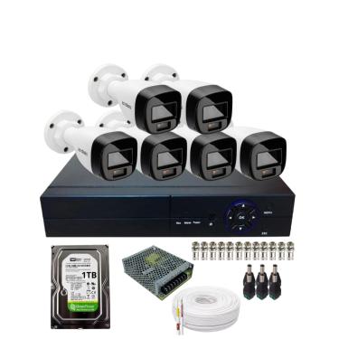 Imagem de Kit Completo 6 Câmeras  Intelbras 1120b Full Color DVR 8CH Com HD 1Tb No Dvr