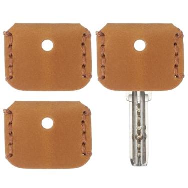 Imagem de Capas de couro para chaves, capas de chaveiro, mini etiquetas organizadoras para casa, escritório, casa, apartamento, Caqui, tamanho �nico