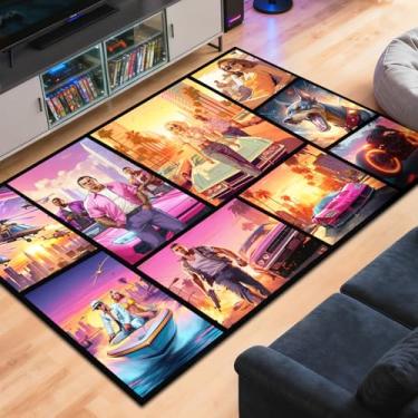 Imagem de Tapete de área de jogos para meninos, tapete antiderrapante estilo cômico com suporte de borracha atualizado, tapete envelhecido de lã sintética resistente a manchas para sala de jogos, quarto, sala