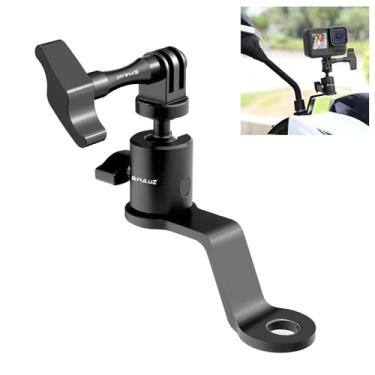 Imagem de PULUZ Suporte de montagem de espelho retrovisor de motocicleta de alumínio compatível com câmeras de ação GoPro Hero 13/12/11/10/9/8, DJI Osmo e Insta360