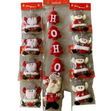 Imagem de 9 Enfeite Árvore Natal Papai Noel Pendente Decoração Feltro - Divertit
