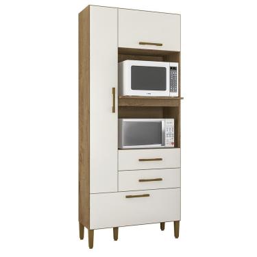 Imagem de Armario Multiuso Seul Torre Cozinha Com 3 Portas E 2 Gavetas Canelato/off White 