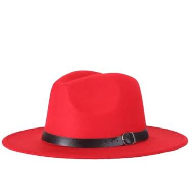 Imagem de Chapéu masculino Fedoras Jazz feminino verão primavera preto mistura boné casual ao ar livre chapéu vermelho criança tamanho 52-54 cm