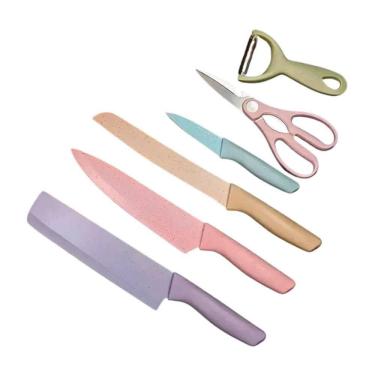 Imagem de Conjunto De Facas 6 Peças Aço Inoxidável Colorido Cozinha