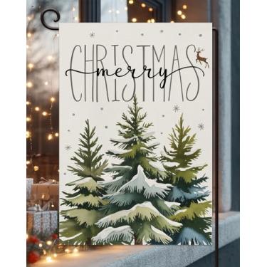 Imagem de Merry Christmas Bandeira de jardim 30 x 45 cm vertical dupla face externa, árvore de Natal inverno fazenda quintal decoração ao ar livre bandeira