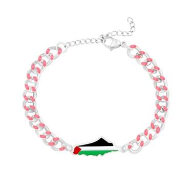 Imagem de Oneress Pulseira feminina Palestina - Corrente ajustável esmaltada, pulseira artesanal de solidariedade e patrimônio cultural, presente para ativista YA5881, Handmade Resistance Bracelets, Aço