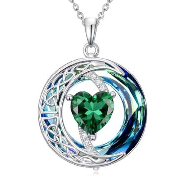 Imagem de IMZM Colar de pedra do mês de nascimento para mulheres, pingente de lua celta, colar de cristal azul, joia de coração, presente de aniversário de Natal para filha, esposa, mãe, irmã, Base, Zircônia