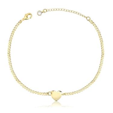 Imagem de Tornozeleira Elos 1x1 e Pingente de Coração Liso (22cm)