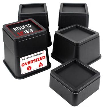 Imagem de DEDU Elevadores de cama extragrandes resistentes 20 cm, pacote com 4, elevadores de móveis para sofás empilháveis em 7, 12 ou 18 cm, suporta até 4,989 kg, blocos de elevação de cama quadrados para