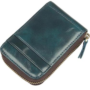 Imagem de Dienbona Bolsa sanfonada minimalista de couro legítimo com 13 compartimentos para cartão, carteira fina com vários bolsos e alça para chaveiro, organizador de cartões compacto com alça para chaveiro