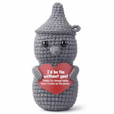 Imagem de Handmade Crocheted Tin Man Doll, Anniversary & Friendship Gifts for Best Friend, Him, Her, Husband, Wife, Sentimental 'I'd be Tin Without You' Keepsake, Funny Thank You Gift, Cute Desk Decor, Birthday