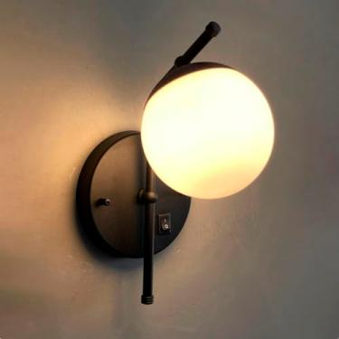 Imagem de Arandela de Parede Moderna Inclinada Preto Com Interruptor com Globo Vidro 12cm Para Decorar Casa e sala, Cama Cabeceira, Quarto, lavabo