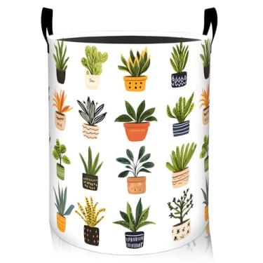 Imagem de ainori Cesta de roupa suja botânica em vaso, pano Oxford, minimalista, roupas sujas, cesto dobrável para decoração de quarto, estampa de folhas, presente organizador de brinquedos 19,7 x 15,8