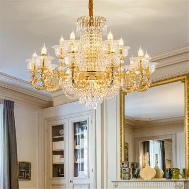 Imagem de Lustre de cristal de luxo europeu com LED, estilo americano, dourado, para sala de estar, restaurante, quarto, villa, hotel, duplex, luminária pendente (C 15 lâmpadas)