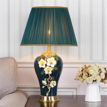 Imagem de Luminária de mesa contemporânea de luxo em cerâmica com LED, estilo retrô americano, perfeita para sala de estar, quarto, escritório, casa de campo ou hotel (Estilo 9)