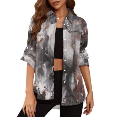 Imagem de Blusa feminina Deer Lady com botões e decote em V, manga comprida, S