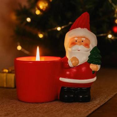 Imagem de Porta-Vela Natalino Cerâmica Papai Noel Boneco Neve Enfeite - wincy, P
