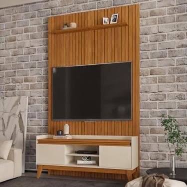 Imagem de Painel Ripado Com Rack Tv 55 Polegadas Asturias 139cm - Off White e Cedro