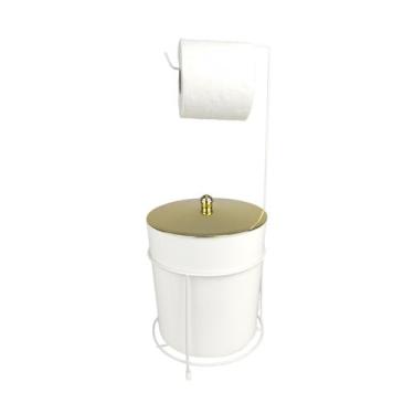Imagem de Kit Suporte Porta Papel Higiênico Lixeira 5L Cesto Lixo Tampa Pino Ban