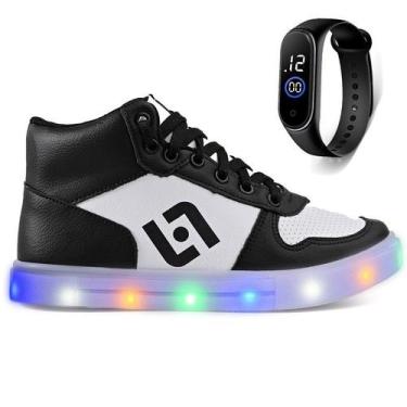 Imagem de Tenis Infantil De Led Meninos Botinha Cano Alto Escolar Casual Basico 