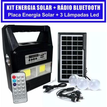 Imagem de Kit Gerador de Energia Solar Rádio FM USB Bluetooth Placa Solar 3 Lamp