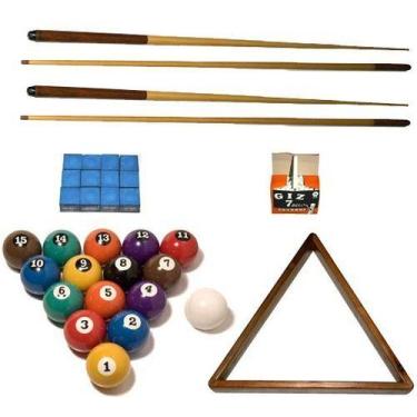 Imagem de Kit 4 Taco 1 Dz Giz Azul E Branco Bola Nª Triangulo Sinuca - Tacolândi