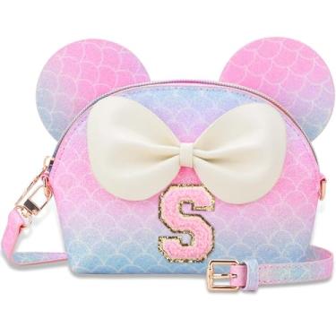 Imagem de Kejea Bolsa infantil para presentes infantis - Carteira personalizada com inicial para meninas 2 a 10, Roxo sereia