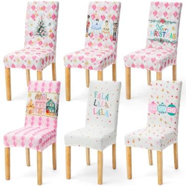 Imagem de HunnmingRe Conjunto de 6 capas de cadeira de Natal, elásticas, capas de assento de Natal, laváveis, quebra-nozes, para decoração de Natal, casa, hotel, festa, sala de jantar, cozinha
