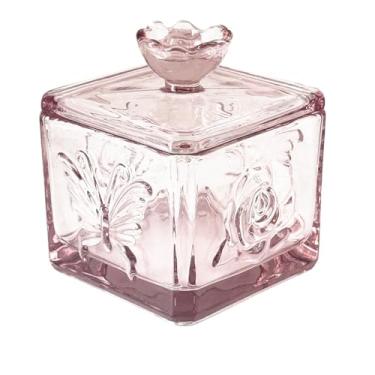 Imagem de Pote de vidro com estampa de borboleta em relevo europeu | Caixa de doces vintage com tampa para mesa de escritório, buffet de doces e decoração de festa | Armazena doces, biscoitos e pequenos itens