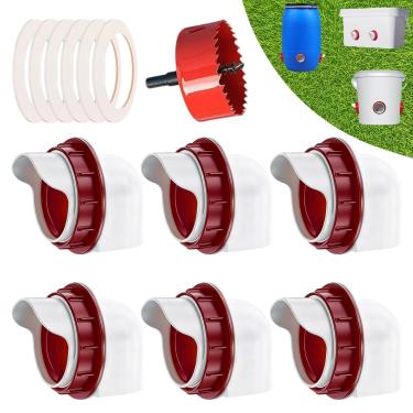 Imagem de CAIYUANYUAN-SHENXUEJIAO Alimentador de frango automático sem desperdício (6 portas) - Kit DIY com serra de furo, serve para baldes/barris/caixas/calhas (com capas)
