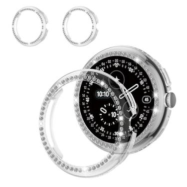 Imagem de Pacote com 2 capas de diamante brilhantes para Google Pixel Watch 4 protetor de tela feminino de 45 mm, proteção total de strass com glitter para Google Pixel Watch 4 45 mm acessórios de capa