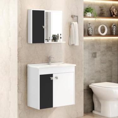 Imagem de Conjunto Banheiro Munique II com Gabinete, Espelheira e Cuba (Branco/Preto)