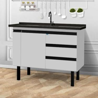 Imagem de Gabinete de Cozinha 3 Gavetas Armário de Pia 1 Porta 114cm (Branco)