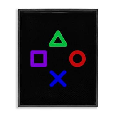 Imagem de Stupell Industries Arte de parede em tela flutuante emoldurada dourada com botões de jogo, design de Kim Allen, 78 x 63 cm