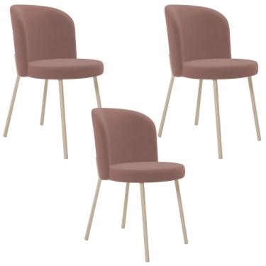 Imagem de Kit 03 Cadeiras para Sala de Jantar Cozinha Estofada Gavi Arena L02 Suede Rosê - Lyam Decor
