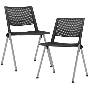 Imagem de Kit 02 Cadeiras Empilhável Fixa Lift F02 Base Aço Cinza Preto - Lyam Decor