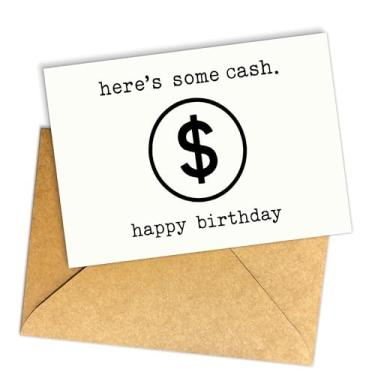Imagem de Cartão de aniversário em dinheiro – "Here's Some Cash" – Cartão de aniversário divertido e exclusivo com design simples – Perfeito para dar dinheiro ou vales-presente para aniversários – Envelope
