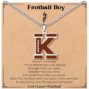 Imagem de JoycuFF Colar de futebol masculino com inicial A-Z, pingente de pingente de futebol em corrente de prata de aço inoxidável, presente de Natal personalizado para filho, neto e sobrinho, Aço inoxidável