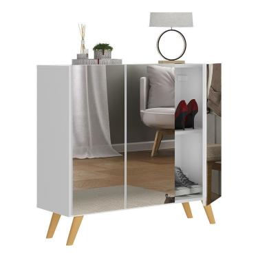 Imagem de Sapateira Retrô Com Espelho 3 Portas Nina Multimóveis V6022 Branca/Natural Branco/Natural