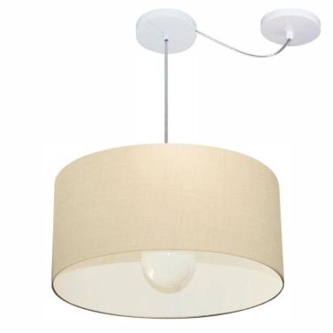 Imagem de Lustre Pendente Cilíndrico Com Desvio De Centro Vivare Md-4230 Cúpula Em Tecido 50x25cm - Bivolt Algodão-crú 127/220v