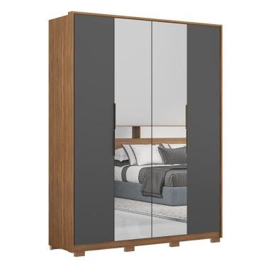 Imagem de Guarda Roupa Casal Attore 4 Portas Amêndola-grafito Com 2 Espelhos E Pés